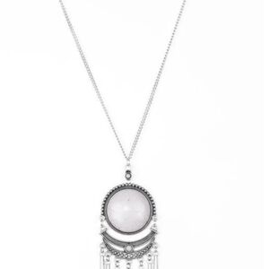 Paparazzi Silver and White Pendant Necklace Rural Rustler White  Crackle Jewelry